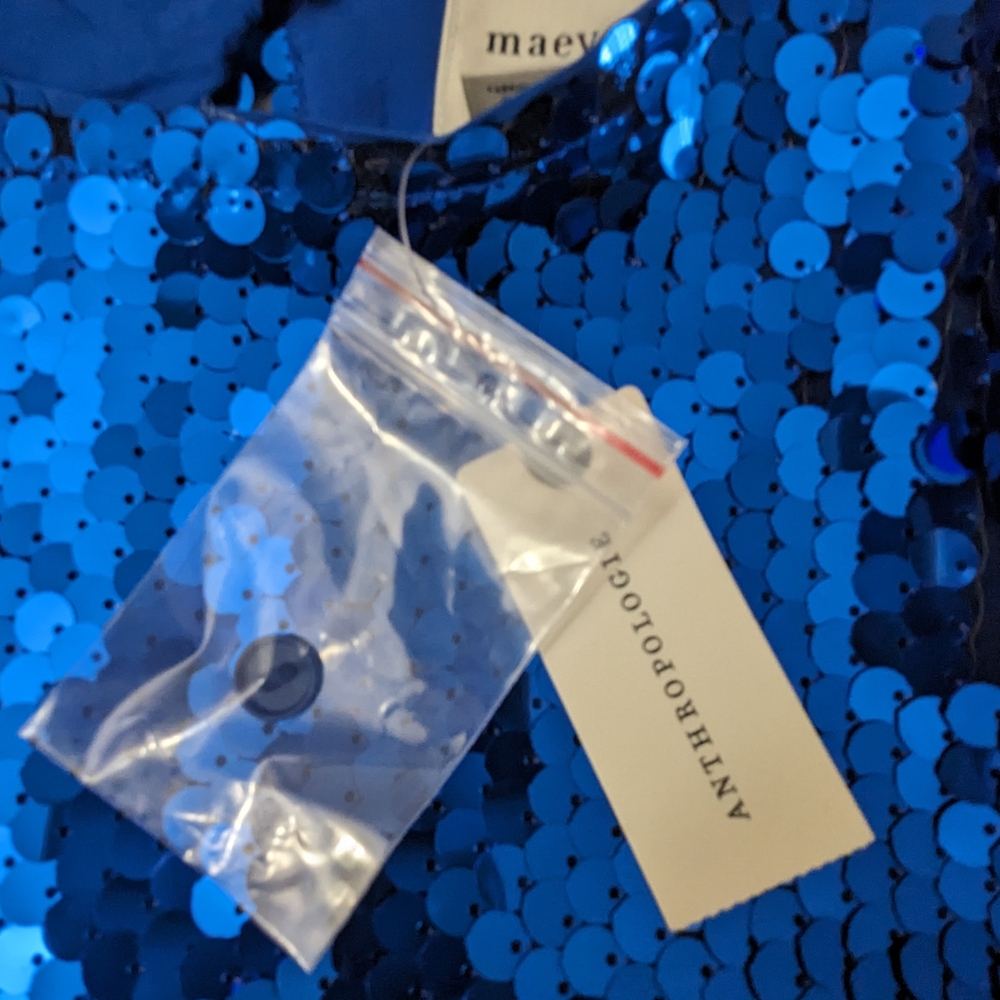 Maeve Antropologie Emmy Mini Dress Blue Sequins Swing Cocktail Party Size S NWT - Picture 5 of 12
